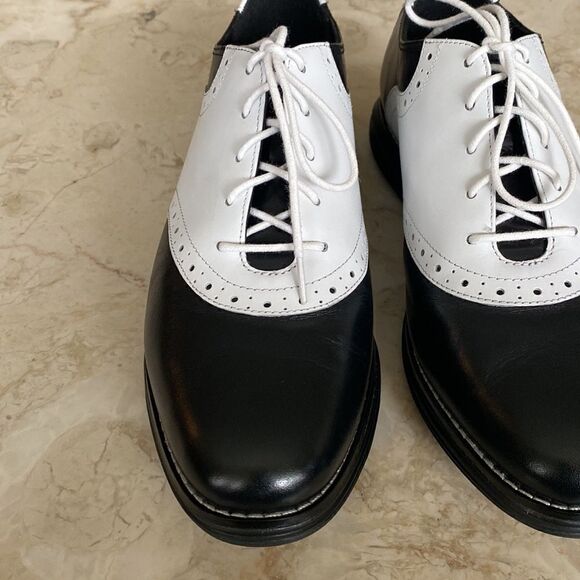 Cole Haan Grand OS Black & White Leather Saddle Golf Shoes - Picture 5 of 13